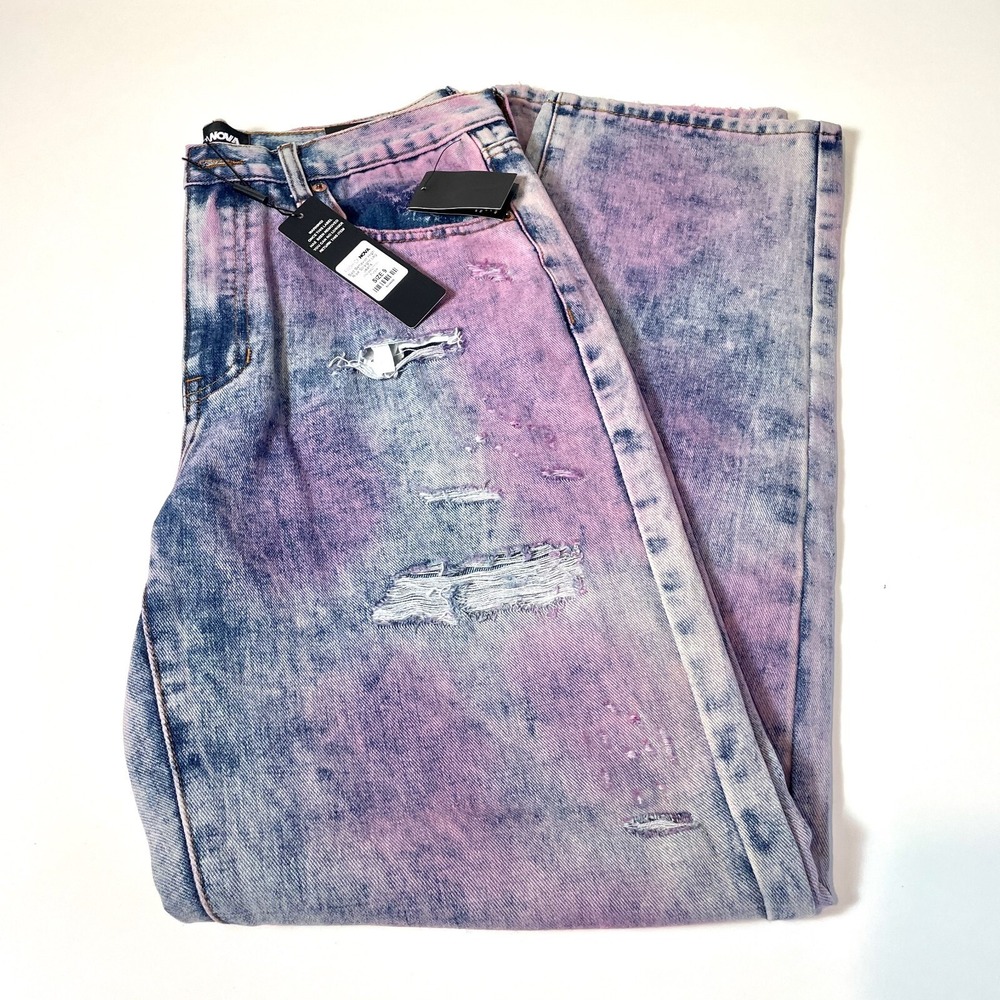 Fashion Nova Bad Behavior Straight Jeans Women 9 Purple High Rise Distressed NEW